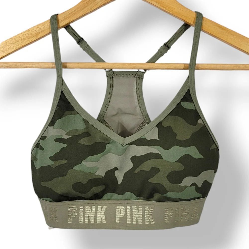 Victoria Secret Pink Ultimate Lightly Lined Camo Army Green Bra Bralette Size XS - Picture 2 of 15